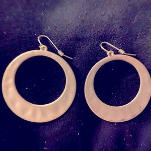 Silver Metal Dangle Hoop Earrings